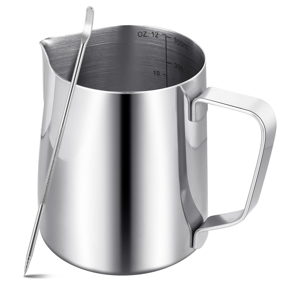 Milk Frothing Pitcher,12Oz/350Ml Milk Steaming Frother Cup,Barista Cappuccino Latte Art Milk Jug With Decorating Pen,Stainless S