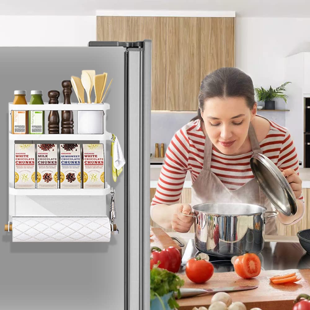 Dr.BeTree Magnetic Paper Towel Holder,Magnetic Spice Rack Magnetic Spice Rack for Refrigerator Magnetic Shelf Fridge Magnet Orga