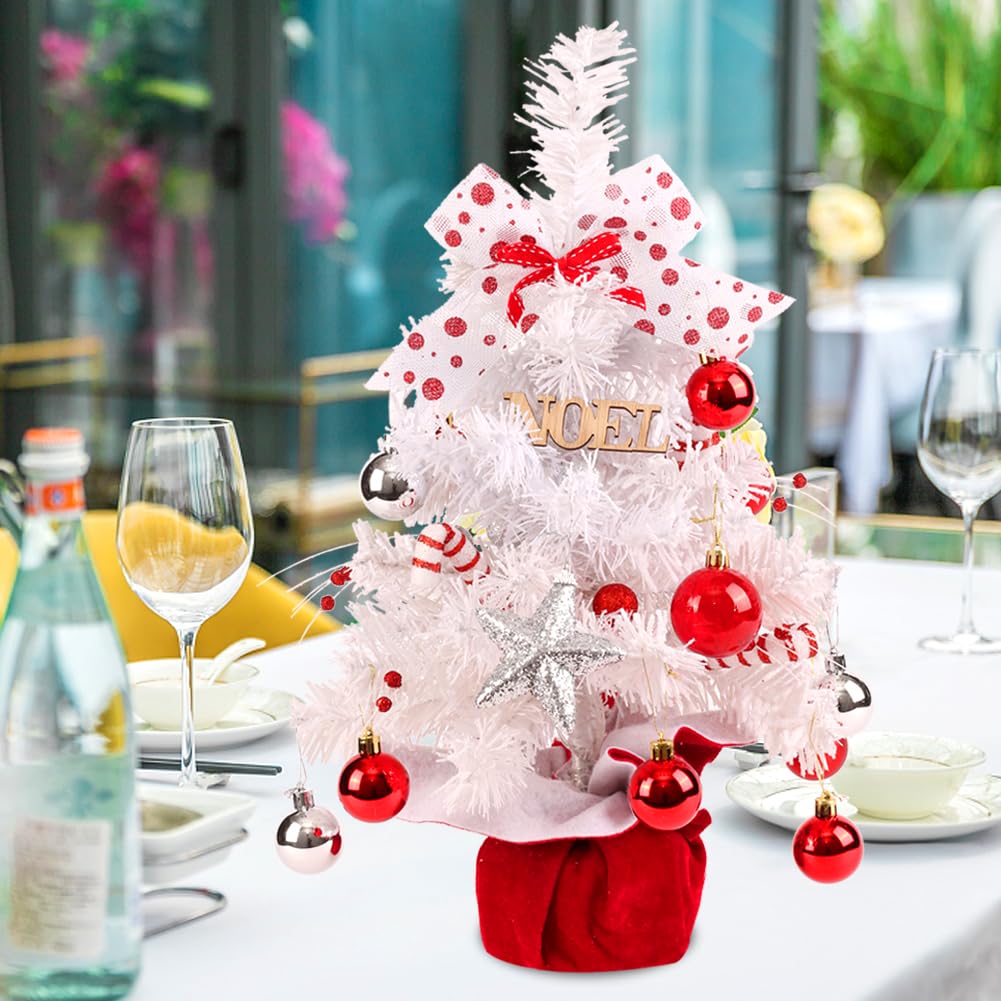 Mini White Christmas Tree, Tabletop Small Flocked Tree with Lights, Music & Ornaments - Indoor/Outdoor