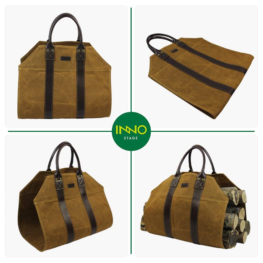Inno Stage Canvas Wood Carriers Firewood Log Tote Bag Waxed Canvas Fire Wood Carrying Hay Hauling Holder For Fireplace Stove Acc