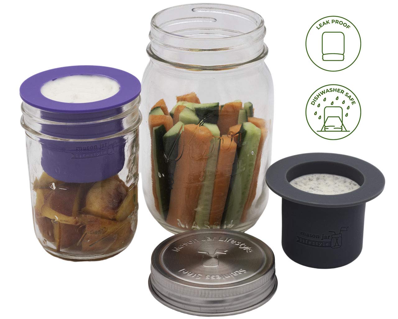 Divider Cup By Mason Jar Lifestyle - For Salads, Dips, And Snacks. Plastic Free Bento Lunch Container(Frost, Wide Mouth)