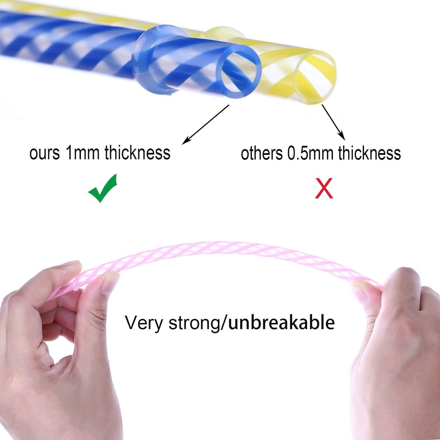 Dakoufish 12 Piece 12 Inch Reusable Plastic Thick Drinking Straws Bpa Free Mason Jar Straws Transparent Small Stripe (12Inch, Mi