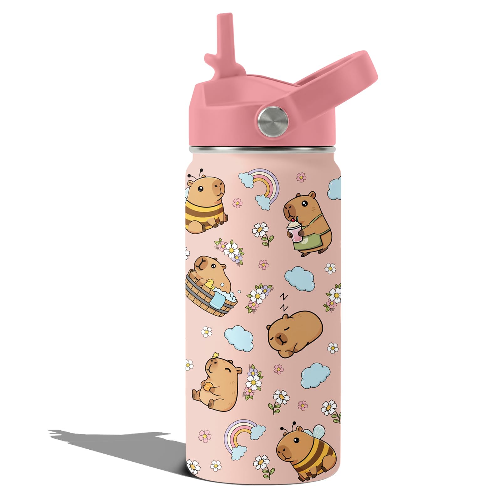 Goiicoln Insulated Capybara Water Bottle 16oz, Capybara Gifts Cup Leakproof