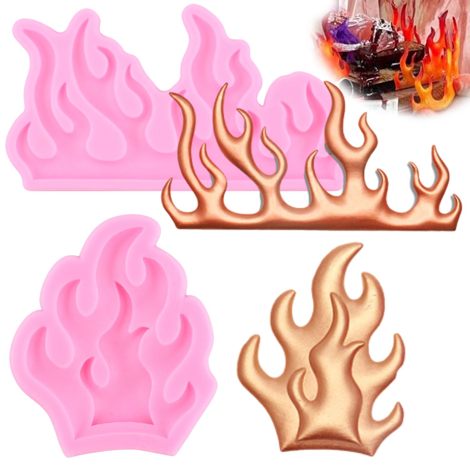 Zixiang Fire Flame Silicone Fondant Molds For Cake Decorating Cupcake Topper Polymer Clay Candy Chocolate Gum Paste Set Of 2