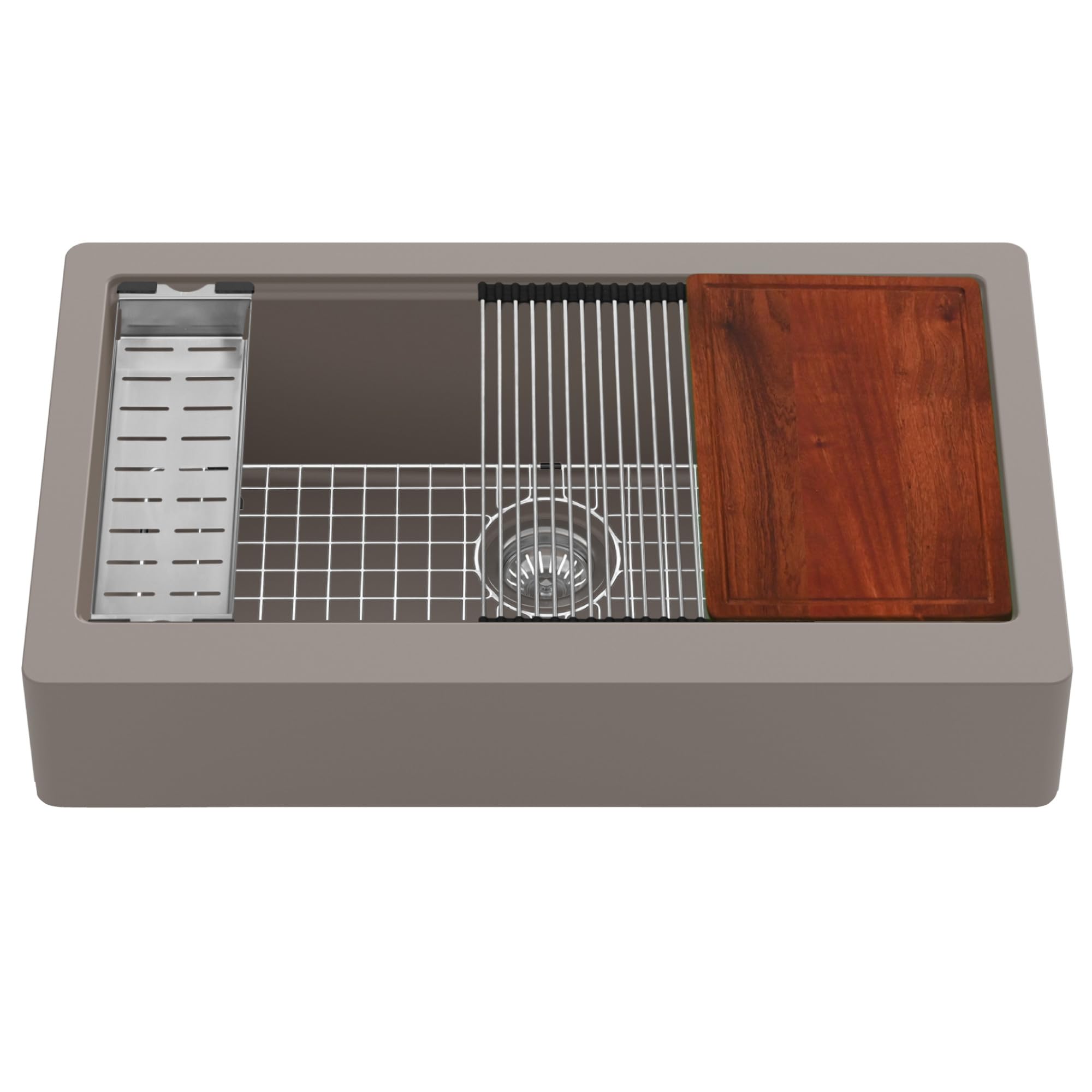 Karran 34 Retrofit Undermount Large Single Bowl Quartz Farmhouse Workstation Kitchen Sink in Concrete
