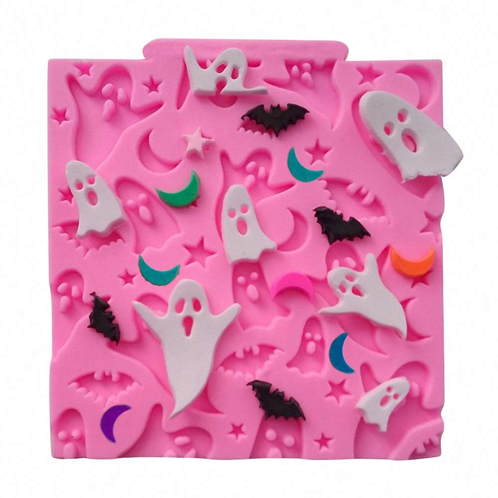 6Pcs/Set Halloween Cake Fondant Molds, Halloween Party Cupcake Topper Decorating Tools, Silicone Chocolate Candy Mold Gum Paste