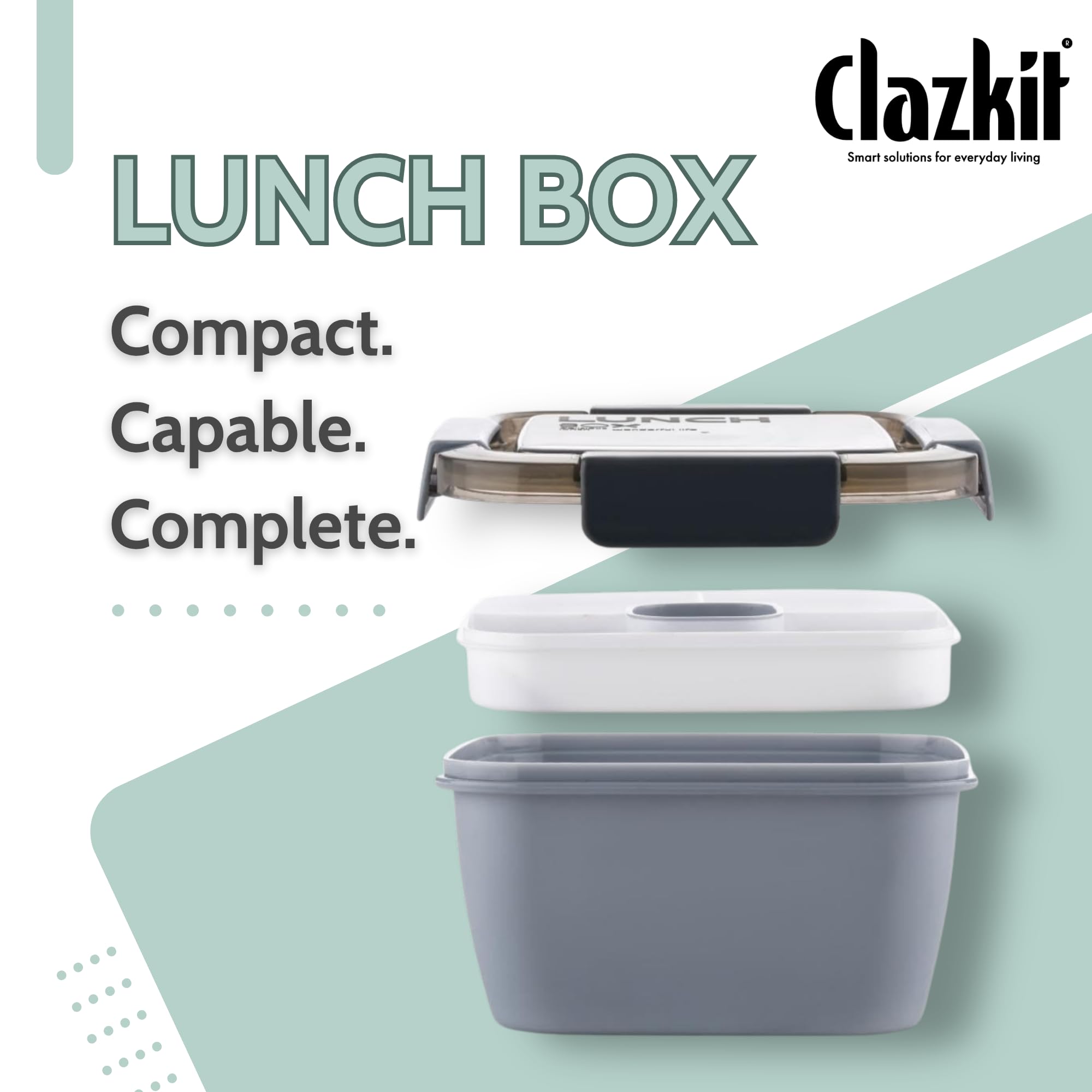 Clazkit Plastic Salad Lunch Box Container with Cutlery and Sauce Container with 5 Compartment Bento Style Tray Leak Proof Lunch