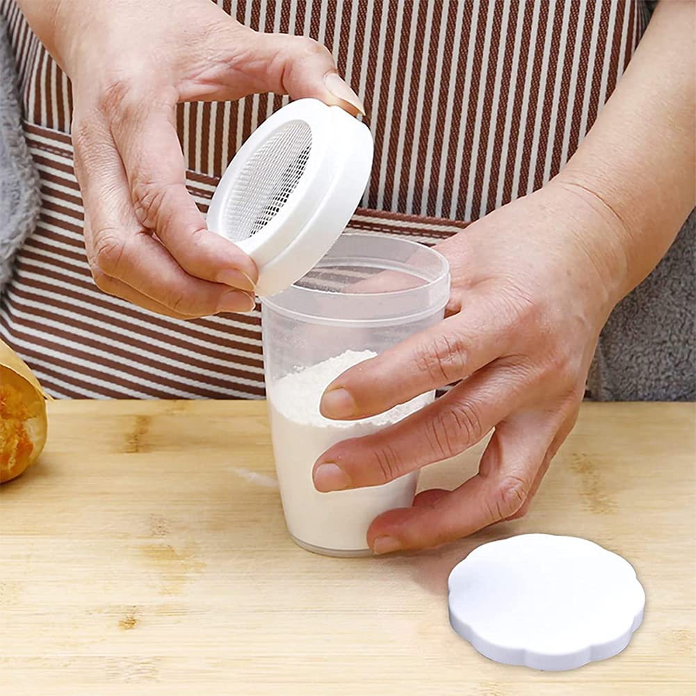 1Pc White Plastic Flour Powder Sugar Shaker With Lid Mesh Shaker Icing Sugar Powder Cocoa Flour Chocolate Coffee Sifter Cooking