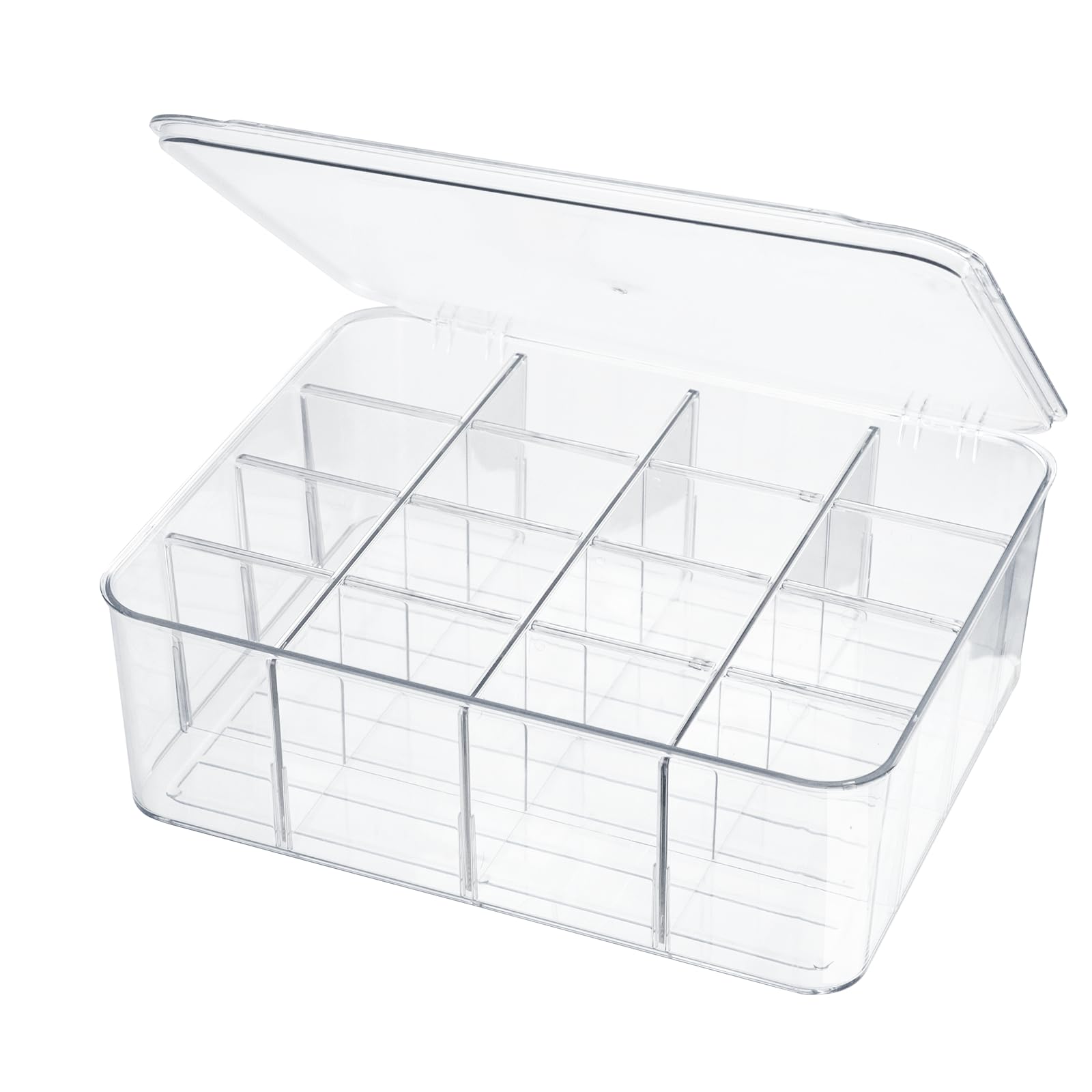 ZEXALOR Socks Underwear Drawer Organzier Dividers, 16 Compartment Removable Divided Plastic Storage Bin with Lid, Storage Organi