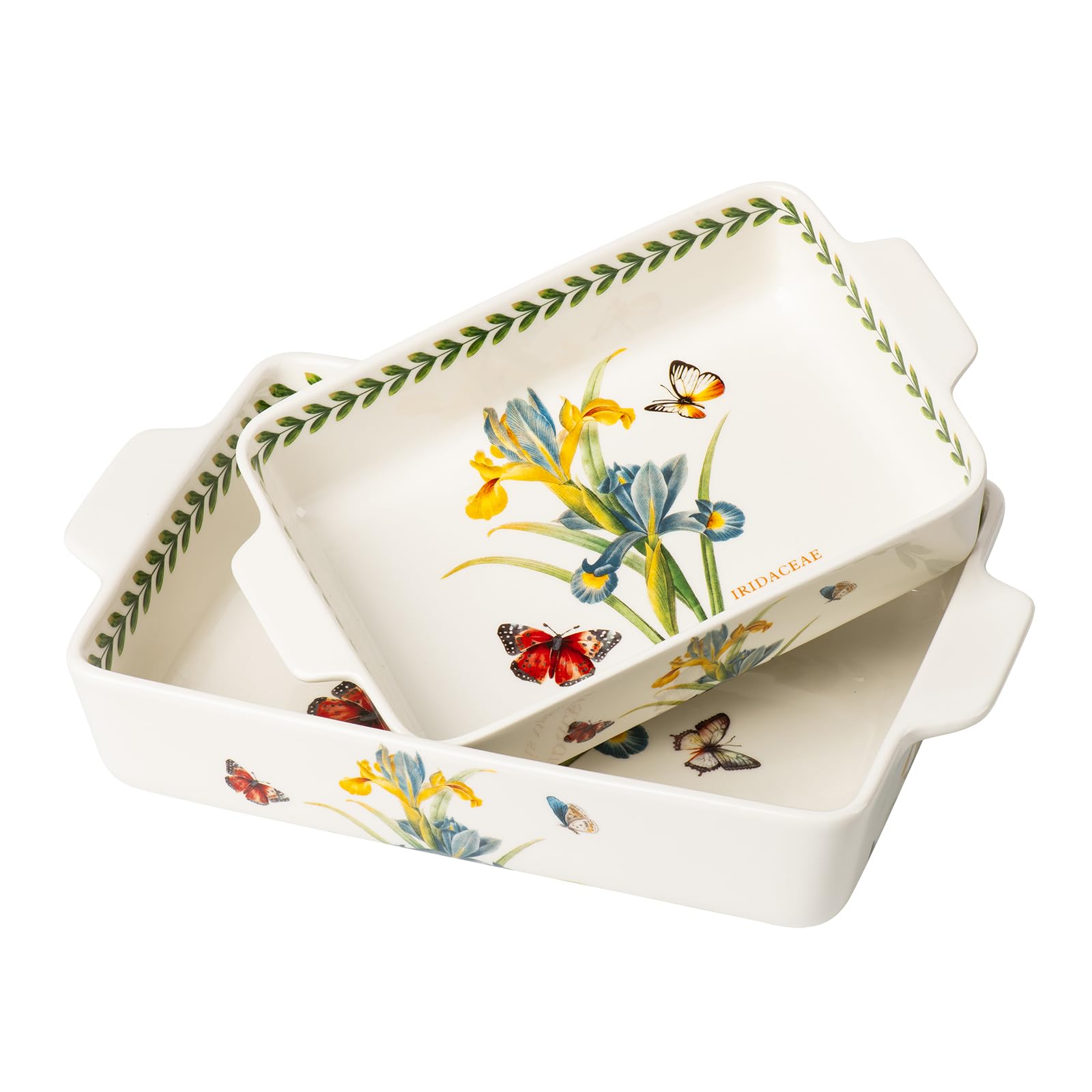 ONCCI InGlaze Ceramic Baking Dish Set of 2  Rectangular with Handles,Single Serving Size Casserole dishes 10.8*7.99in & 8.58*6