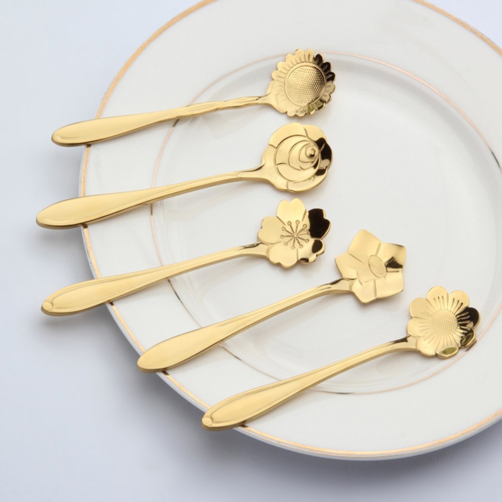 Ercrysto Stainless Steel Tableware Creative Flower Coffee Spoon, Stirring Spoon, Sugar Spoon, Mixing Spoon, Tea Spoon, Ice Cream