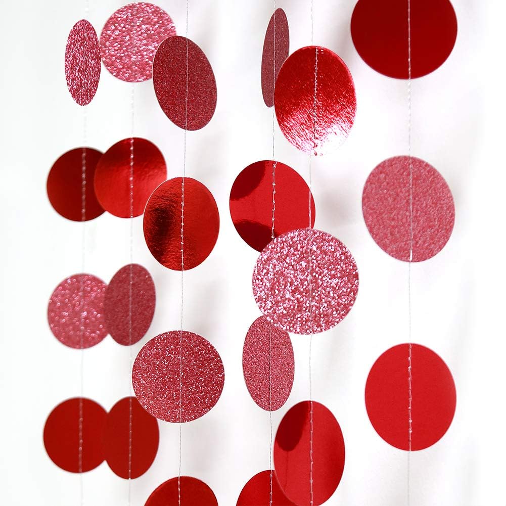 Decor365 Glitter Red Circle Dots Garland Kit For Party Hanging Decoration/Streamers/Backdrop/Banner/Garlands/Photo Booth Decor F