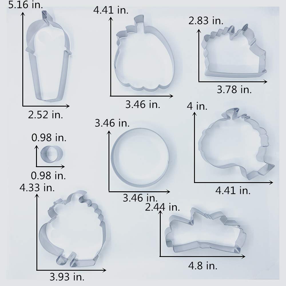 Liliao Fall Cookie Cutter Set, 8-Pc, Pumpkin, Latte Coffe Cup, Coffe Mug, Pie Slice, Donuts And Cinnamon, Stainless Steel