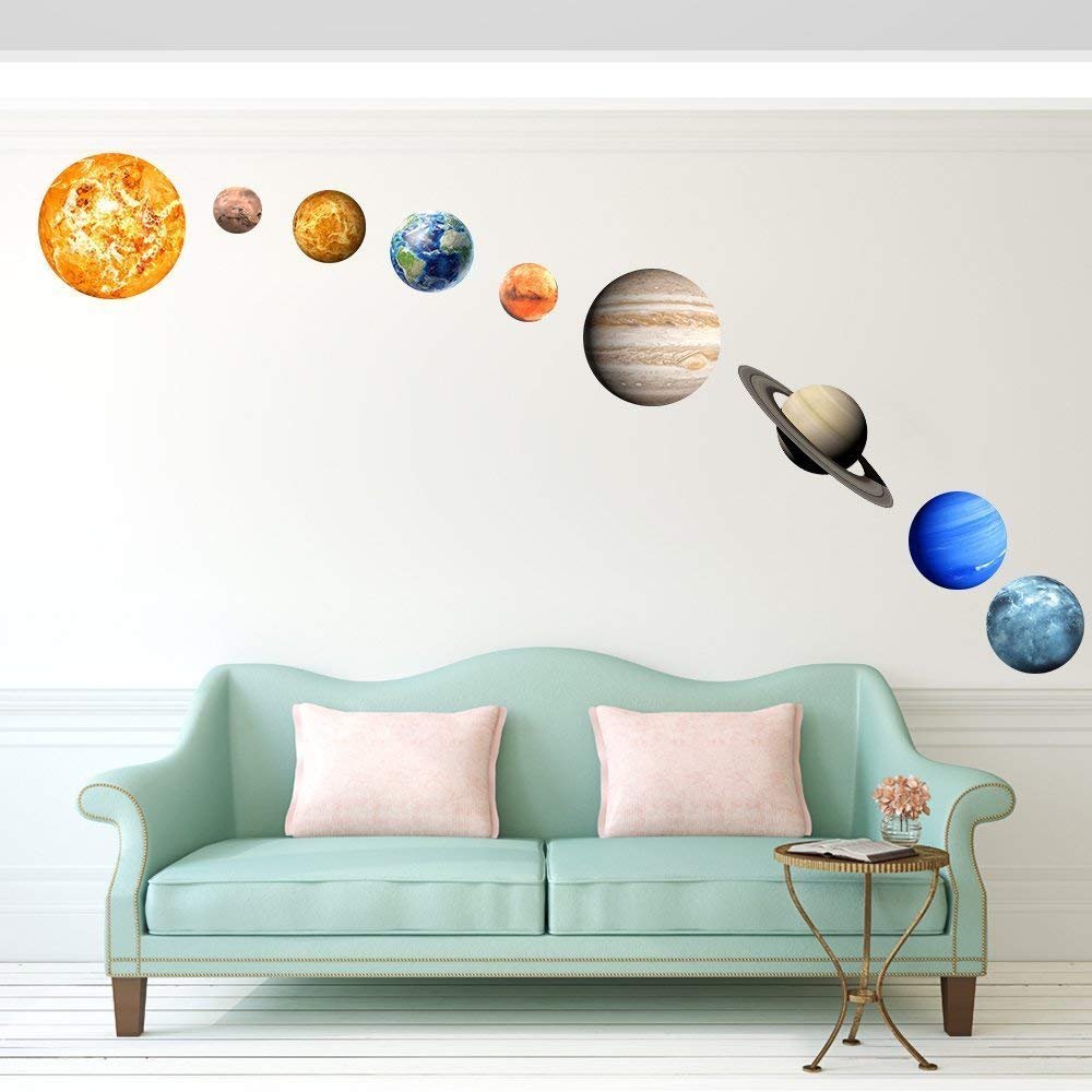 LiveGallery Glow in The Dark Planet Wall Stickers - 9pcs PVC Decals for Kids Bedroom, Living Room, Nursery - Removable Art Decor