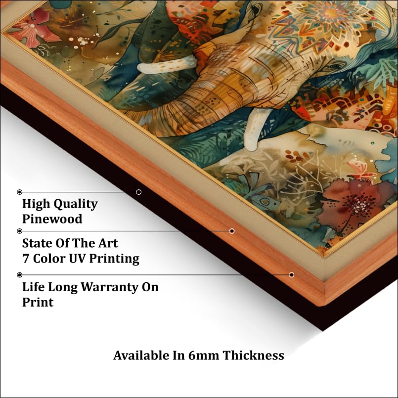 Chalk My Theme Traditional And Auspicious Elephant Wood Print Wall Art 23X18 Inches Home Decor, Living Room, Bedroom, Cafe, Room