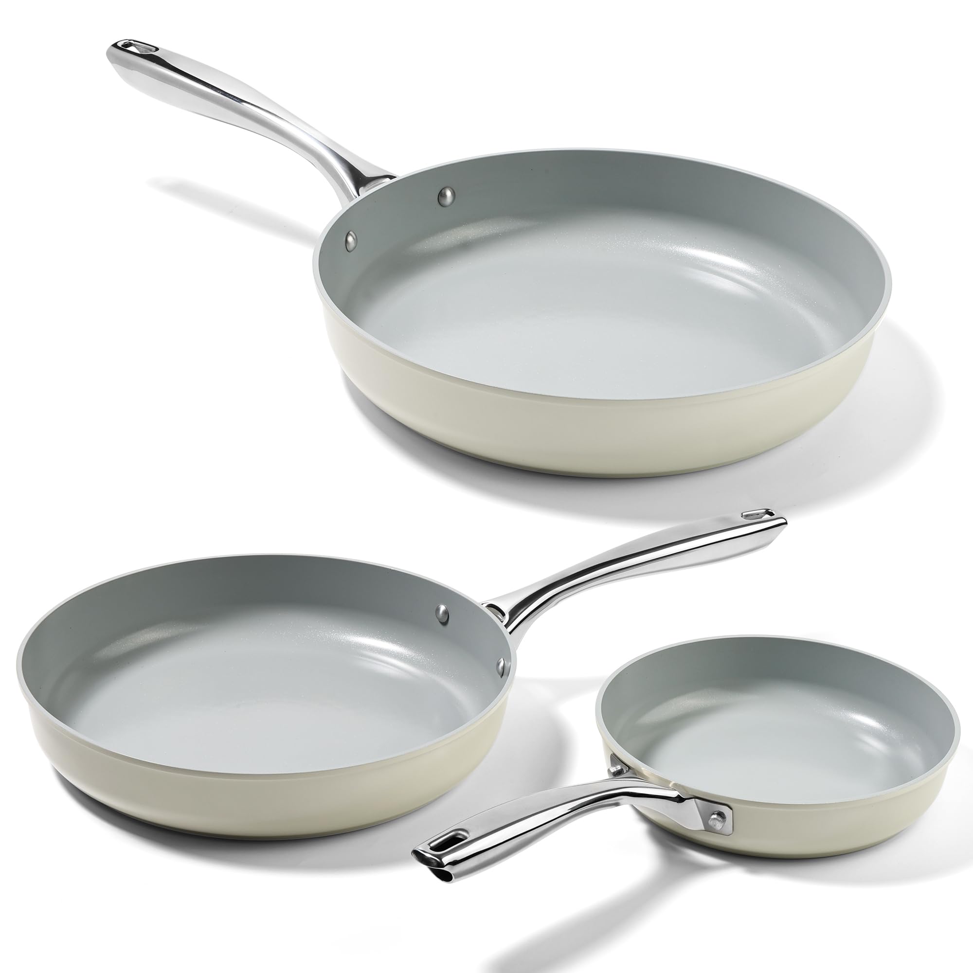 Zalnuuk Non Stick Frying Pans Set, Ceramic Skillet, Non Toxic Omelette Egg Pans for Cooking, 8 9.5 11 PFAS & PTFE & PFOA Free