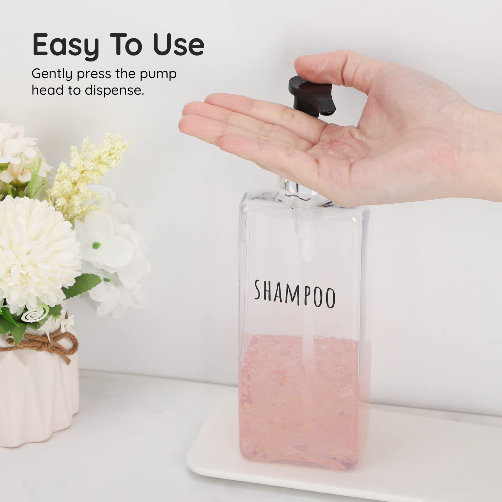 Segbeauty 3Pcs Clear Soap Dispenser, 16.9Oz Refillable Shampoo Conditioner Bottles, 500Ml Empty Plastic Square Body Wash Dispens