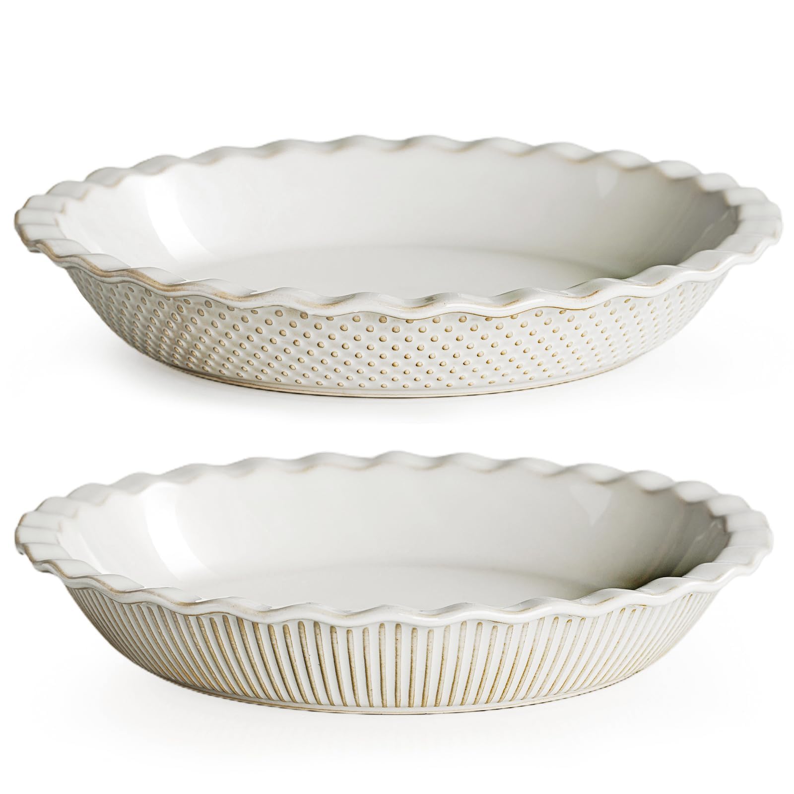 getstar Ceramic Pie Pan Set of 2, 9 inch Pie Dish for Baking, Non-Stick, Oven & Dishwasher Safe, Farmhouse Decor Quiche Baking D