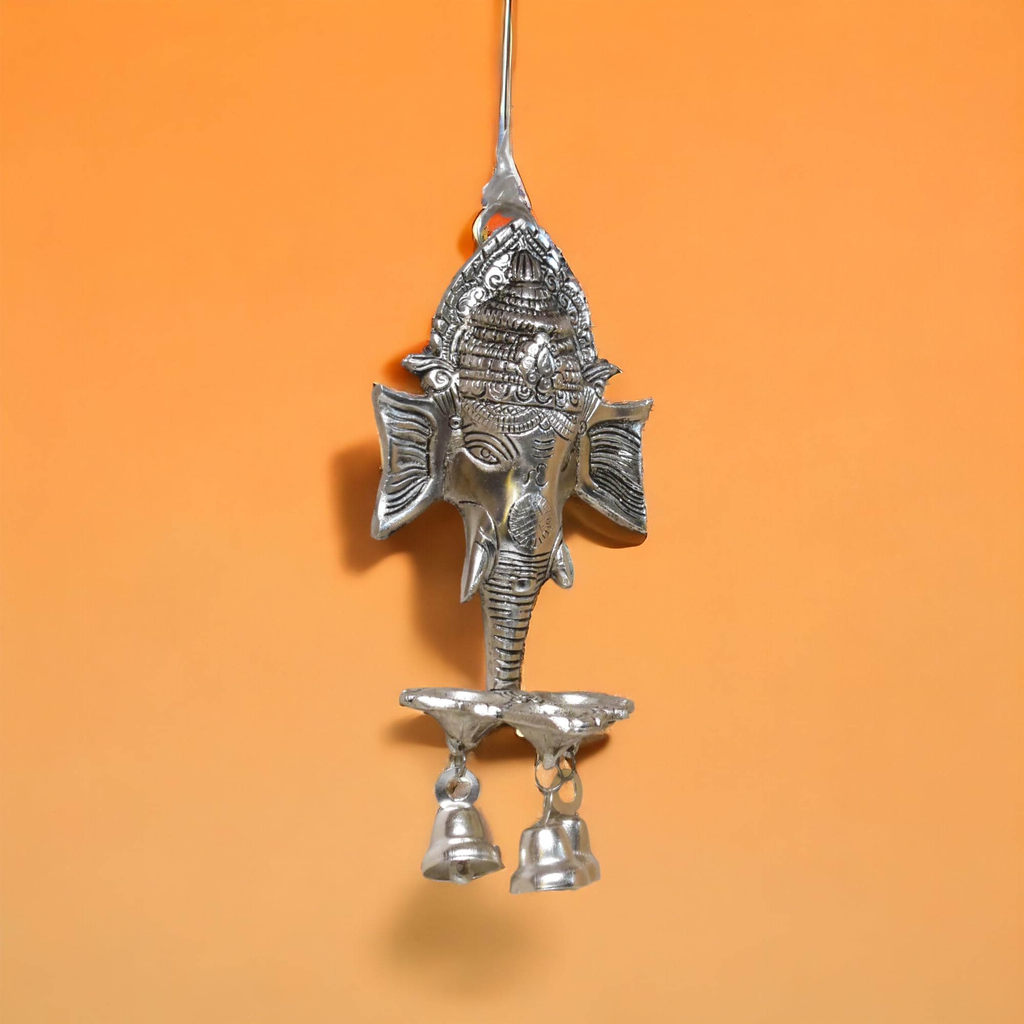 Dreamkraft Aluminium Antique Look Statue/Idol Ganesh Wall Hanging With DiyaS And Bells, Weight - 180 Gms