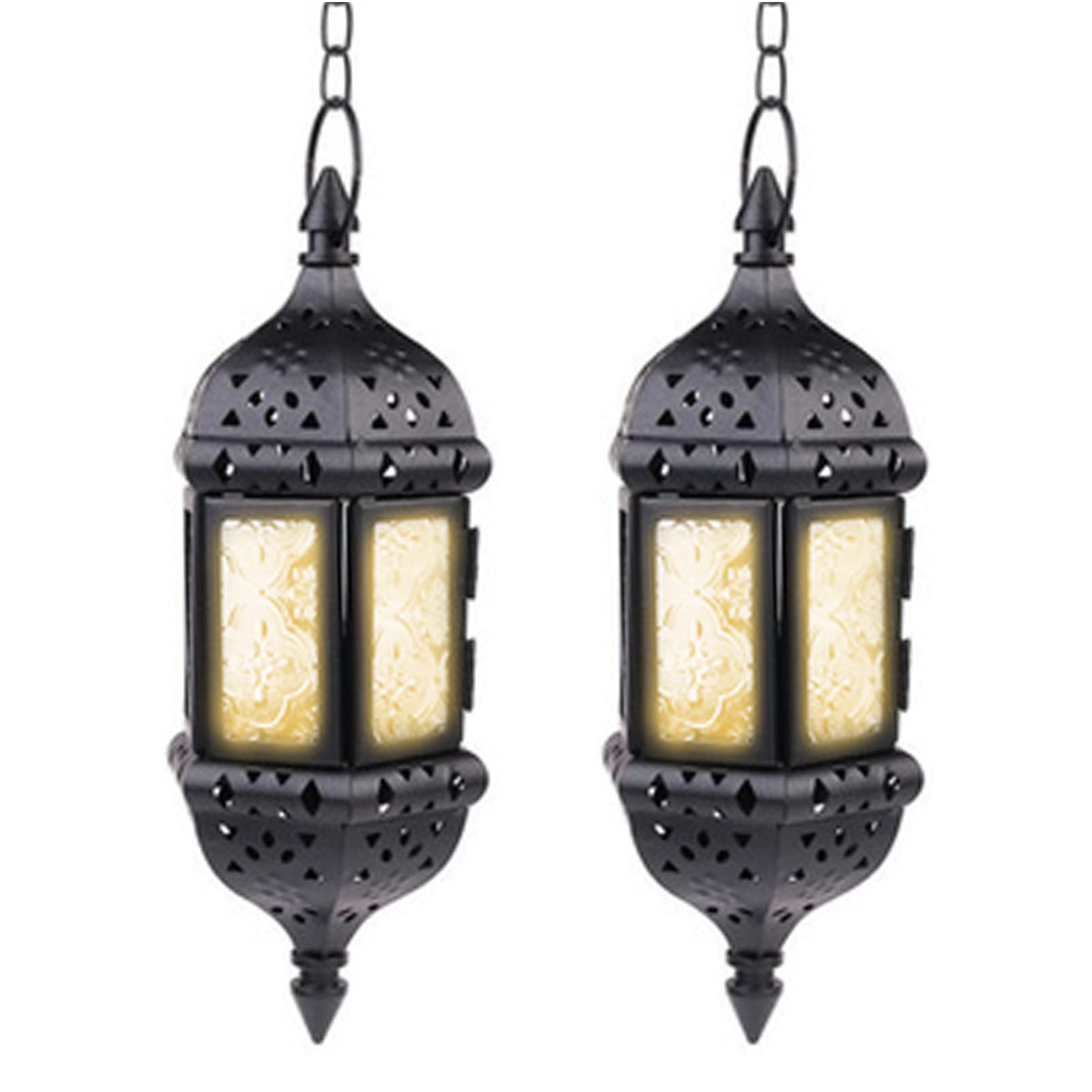 2 Pcs Hanging Candle Lantern Moroccan Chandelier Retro Candle Holder Moroccan Vintage Metal Hollow Wedding Hanging Candle Holder