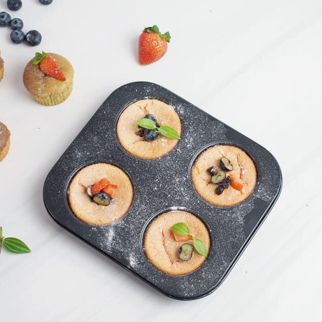 Hoshen Cake Pan, Oven 4 Cup Cake Muffin Cup Baking Pan, Carbon Steel Muffin Pan Fda Nonstick Coated Safe, Cake Pan Easy Clean (B