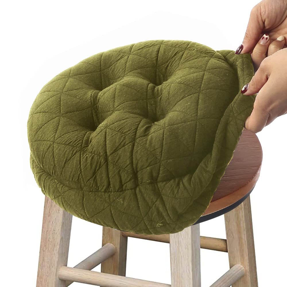 Buyue Seat Cushion For Round Bar Stool, Dia.14 Luxury Fashion Jacquard With Anti-Skid Silicone Bar Stool Cushion Padded (Green,