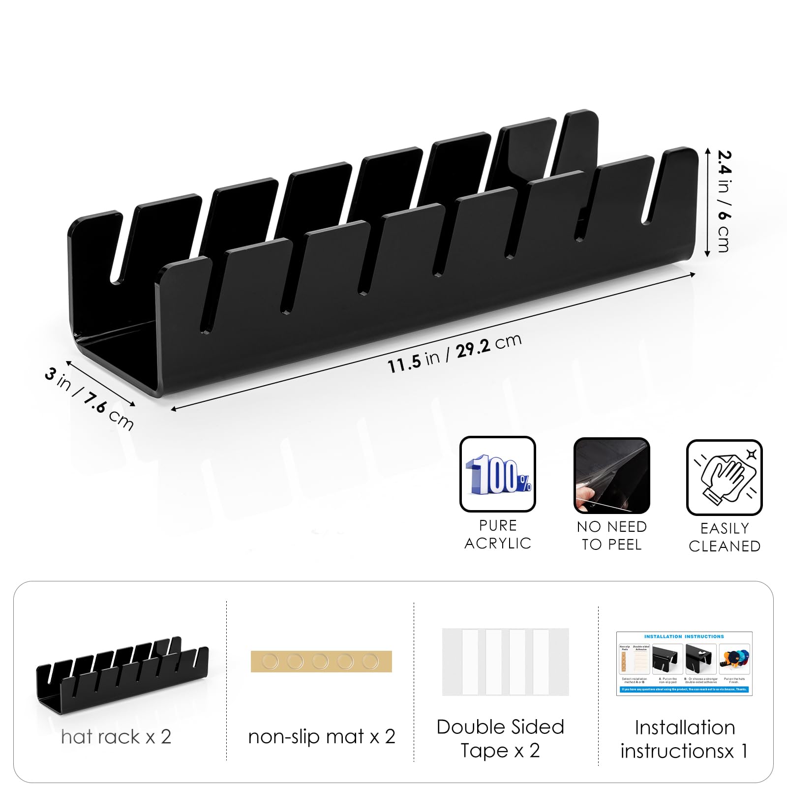 Hayvan Hat Organizer For Baseball Caps 2 Packs, Acrylic Cap Storage Holder For Ball Cap, Golf Cap, Trucker Hat - Install-Free |
