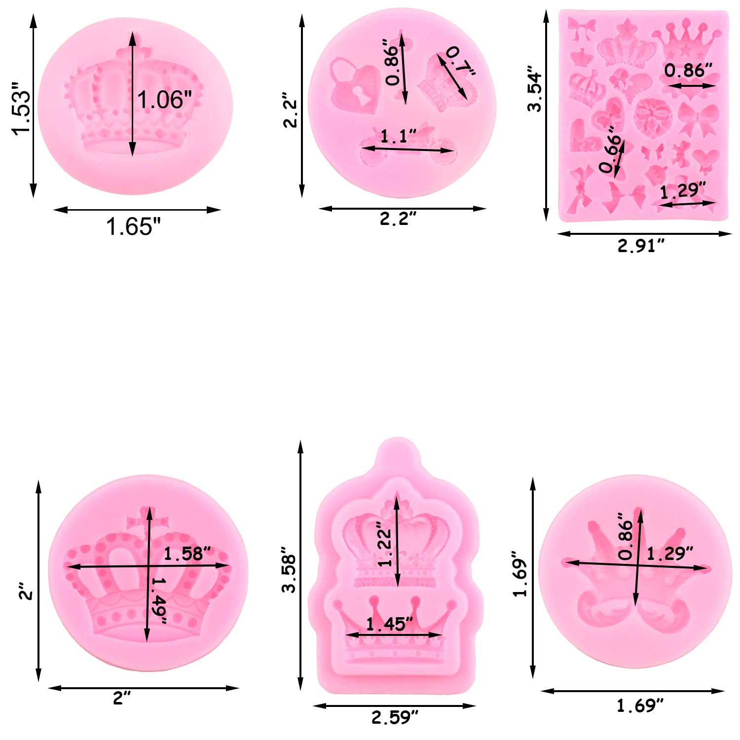 Rfghac Silicone Crown Fondant Candy Molds Bows Crown Heart Mold For Chocolate Cake Decoration Cupcake Topper Chocolate Gum Paste