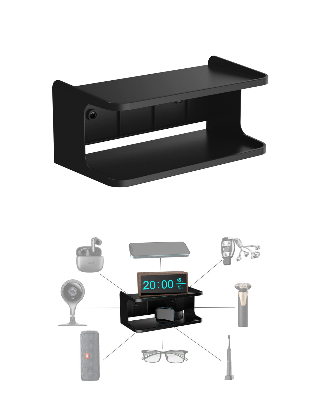 Notmbestm Bedside Wall Shelf Organizer Small Bedside Shelf Wall Mount For Bed Universal Stick On Wall Shelf Double Tray Holder F