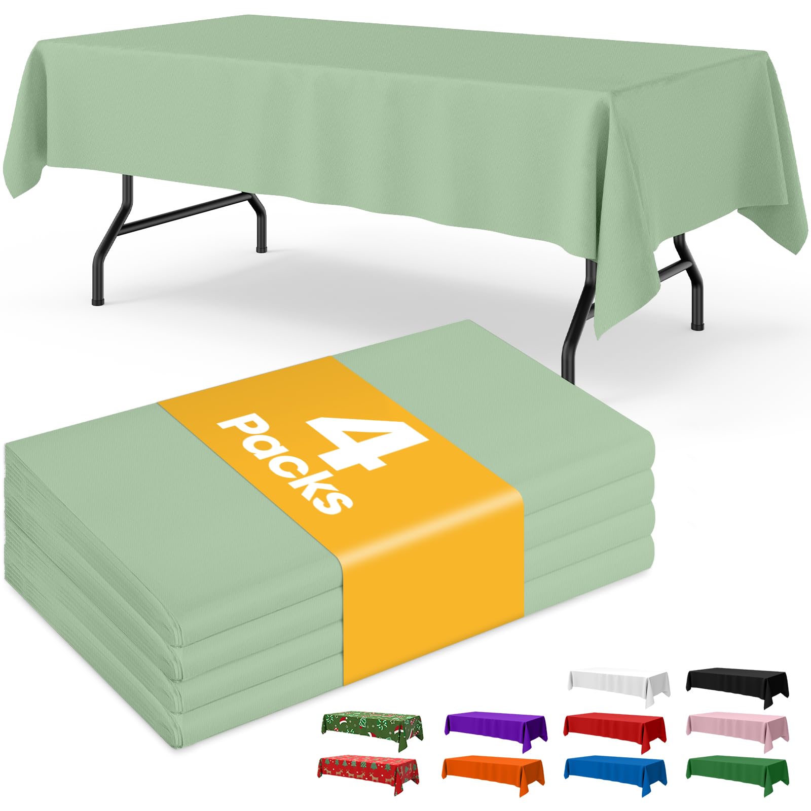 Niuara Sage Green Plastic Table Cloth - 4 Pack 54    108 Rectangle Disposable Tablecloths for 6FT Tables, Waterproof Table Cover