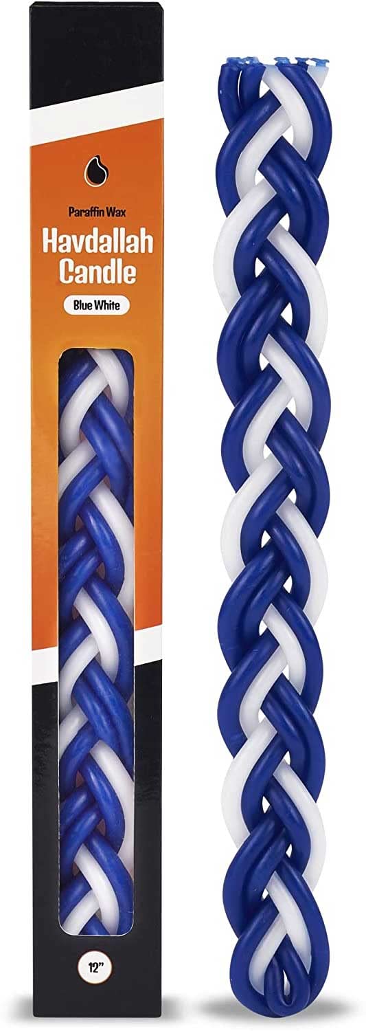 Flat Braided Blue And White Havdalah Candle 12'' Long 6 Wicks Havdallah Candles For End Of Shabbat Ceremony (Single) By Zion Jud