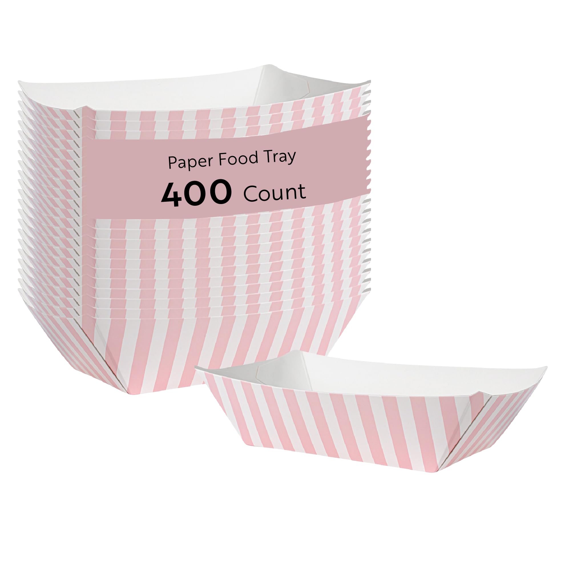 Bio Tek 1/2 Pound Food Boats, 400 Disposable Paper Food Trays - Heavy-Duty, Greaseproof, Striped Paper Food Boats, For Snacks, A