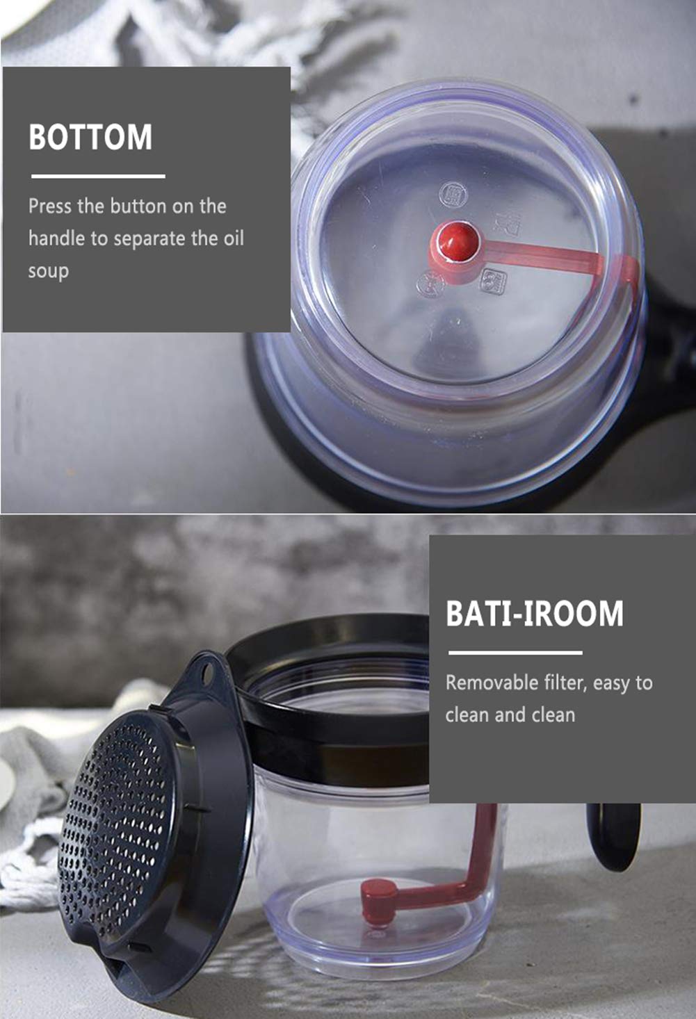 4-Cup Fat Separator Oil Separator With Bottom Release - Gravy Grease Separator For Cooking, Healthier Gravy, Soup, Easy Press Di