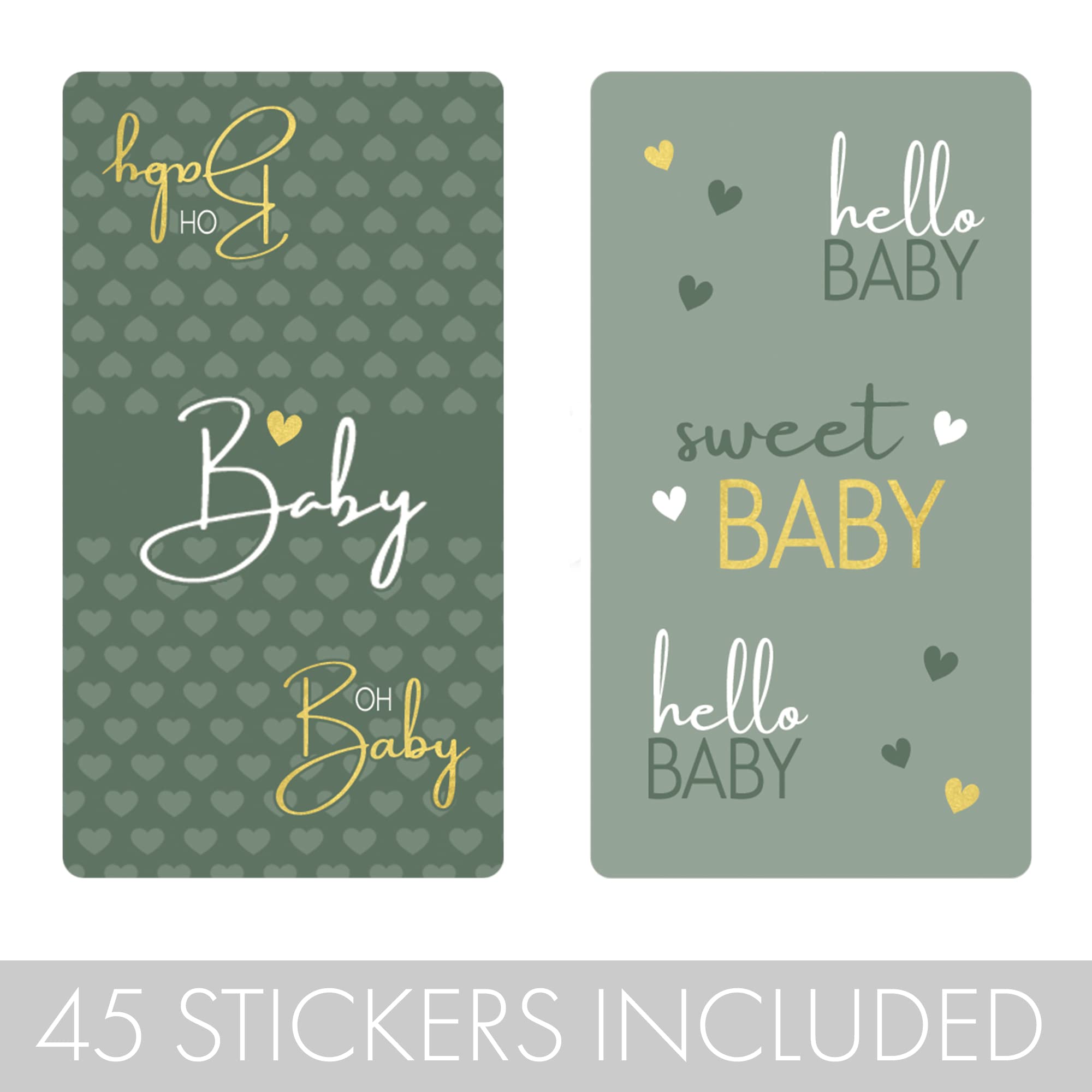 Green And Gold Baby Shower Mini Chocolate Candy Bar Wrapper Labels - Sweet Baby Greenery Party Favor Stickers - 45 Count