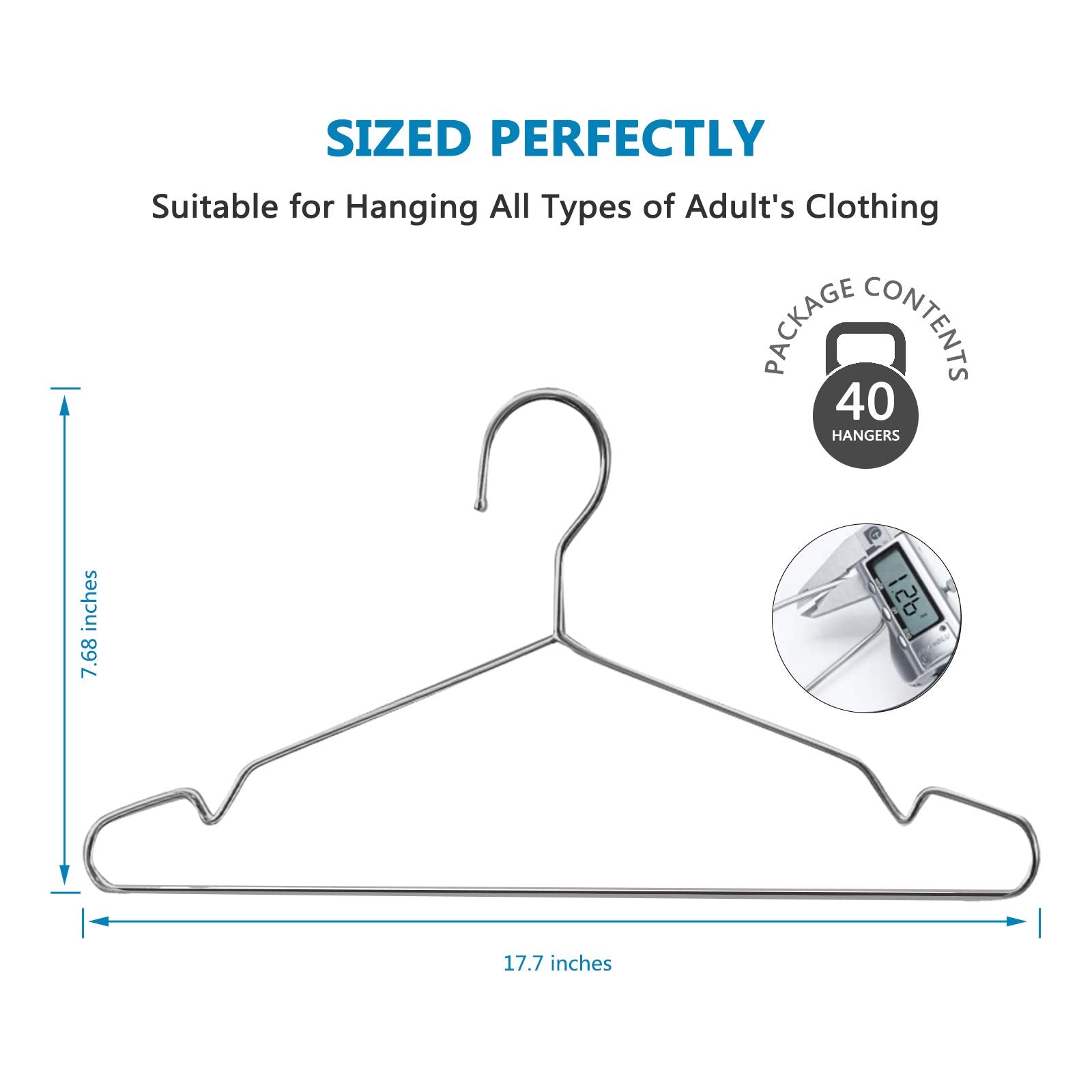 Fayleeko Wire Hangers 40 Pack Coat Hangers Strong Heavy Duty Stainless Steel Metal Hangers 17.7 Inch Ultra Thin Space Saving Clothes Hangers (Silver  40pack 17.7inch)