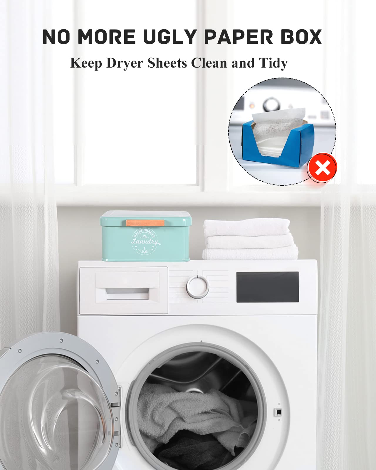 Dryer Sheet Holder Dispenser Container With Hinged Lid, Metal Modern Laundry Dryer Sheet Dispenser For Laundry Room Decor, Fabri