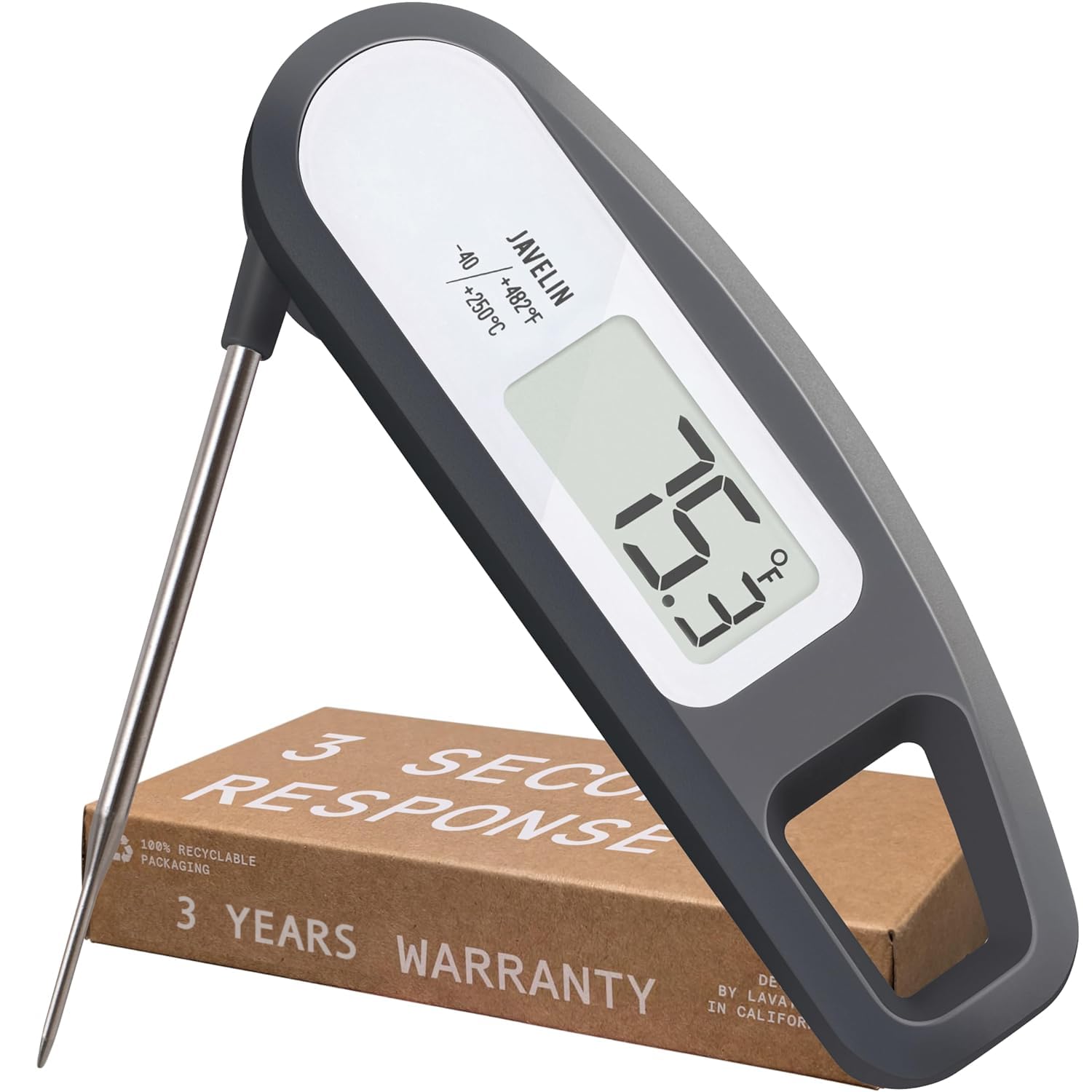 Lavatools Javelin Ultra-Fast 3-Second Digital Instant Read Meat Thermometer for Grill and Cooking, 2.75 Probe, Compact Foldable 