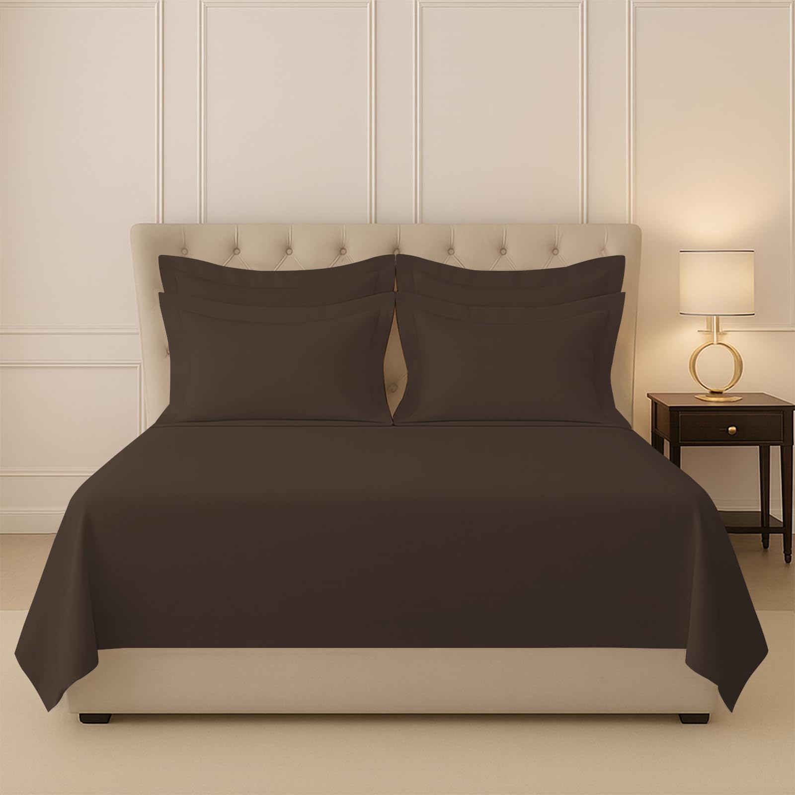 Pizuna 100% Cotton Bedsheet Super King Size New Dark Brown, 400 Thread Count Long Staple Combed Cotton Flat Bedsheets 108X108 In