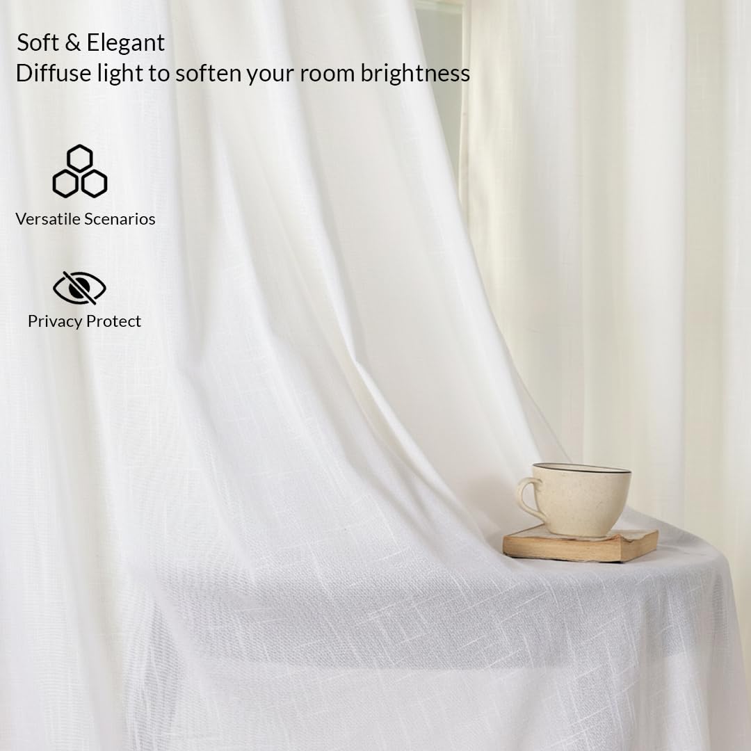 HOMEMONDE Solid Sheer Curtain Set for Window 5 Feet, Linen Textured Plain Sheer Window Curtain for Home Decor, Hangs Elegantly w