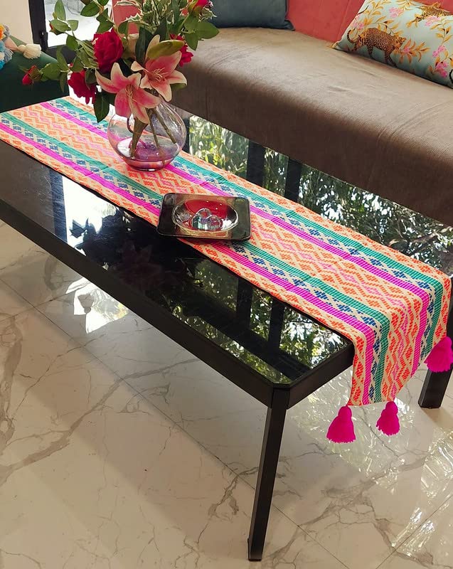 WWW.THROWPILLOW.IN Rainbow Multicolored Printed Table Runner (33x165 _4 Seater)