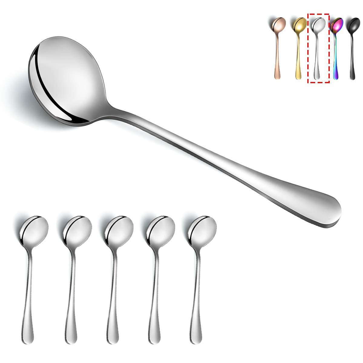 Soup Spoons, Kyraton 6 Pieces Stainless Steel Round Spoons,Dinner Spoon Table Spoon, Spoons Silverware Dishwasher Safe Set Of 6