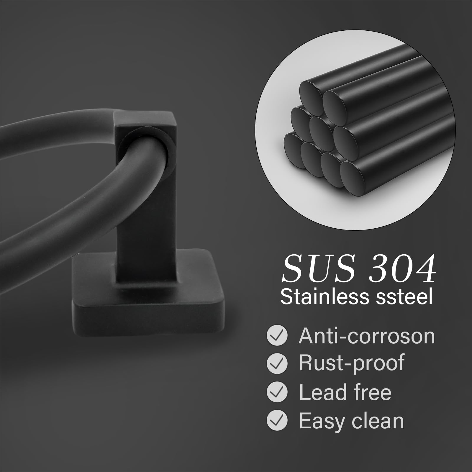 Towel Holder For Bathroom Wall Matte Black Towel Ring Hand Towel Holder Stainless Steel Heavy Duty Towel Hanger For Bath, Kitche