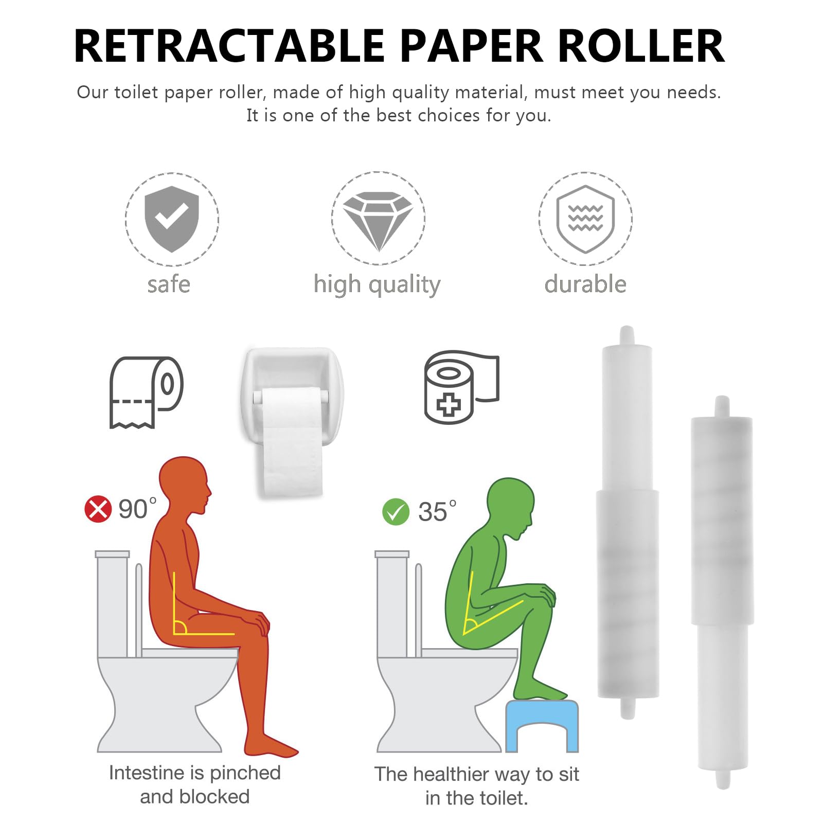 Toilet Paper Roller 2 Pack White Toilet Paper Holder Roller Spindle Replacement Rod Plastic Spring Loaded Paper Box Roller Roll
