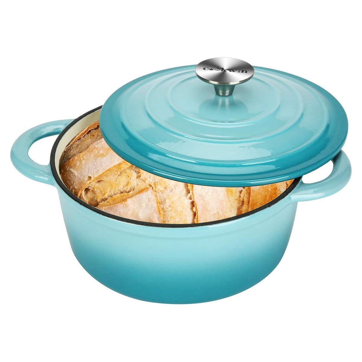 Cookwin Enameled Cast Iron Dutch Oven, 5 Qt Bread Baking Pot With Self Basting Lid, Non-Stick Enamel Coated Cookware Pot, Great
