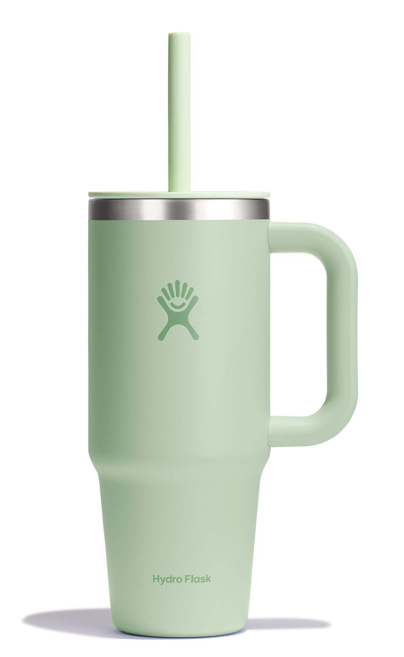 Hydro Flask Travel Tumbler with Handle, Lid and Straw - Insulated Stainless Steel in 24 Oz Aloe