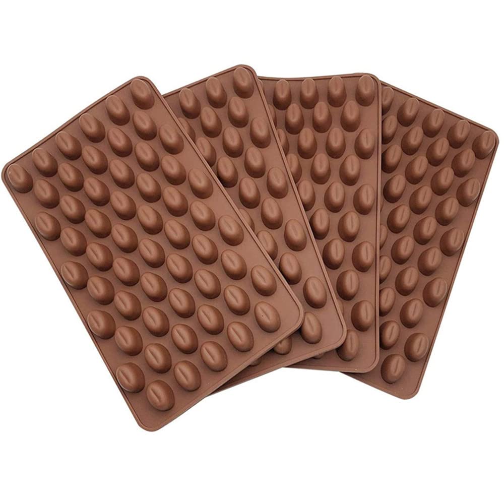 Qtmy 4 Pack 55 Mini Coffee Beans Mold Silicone For Chocolate Candy Ice Cube Jelly Pill Making Dog Treat Bakeware Baking Cake Dec