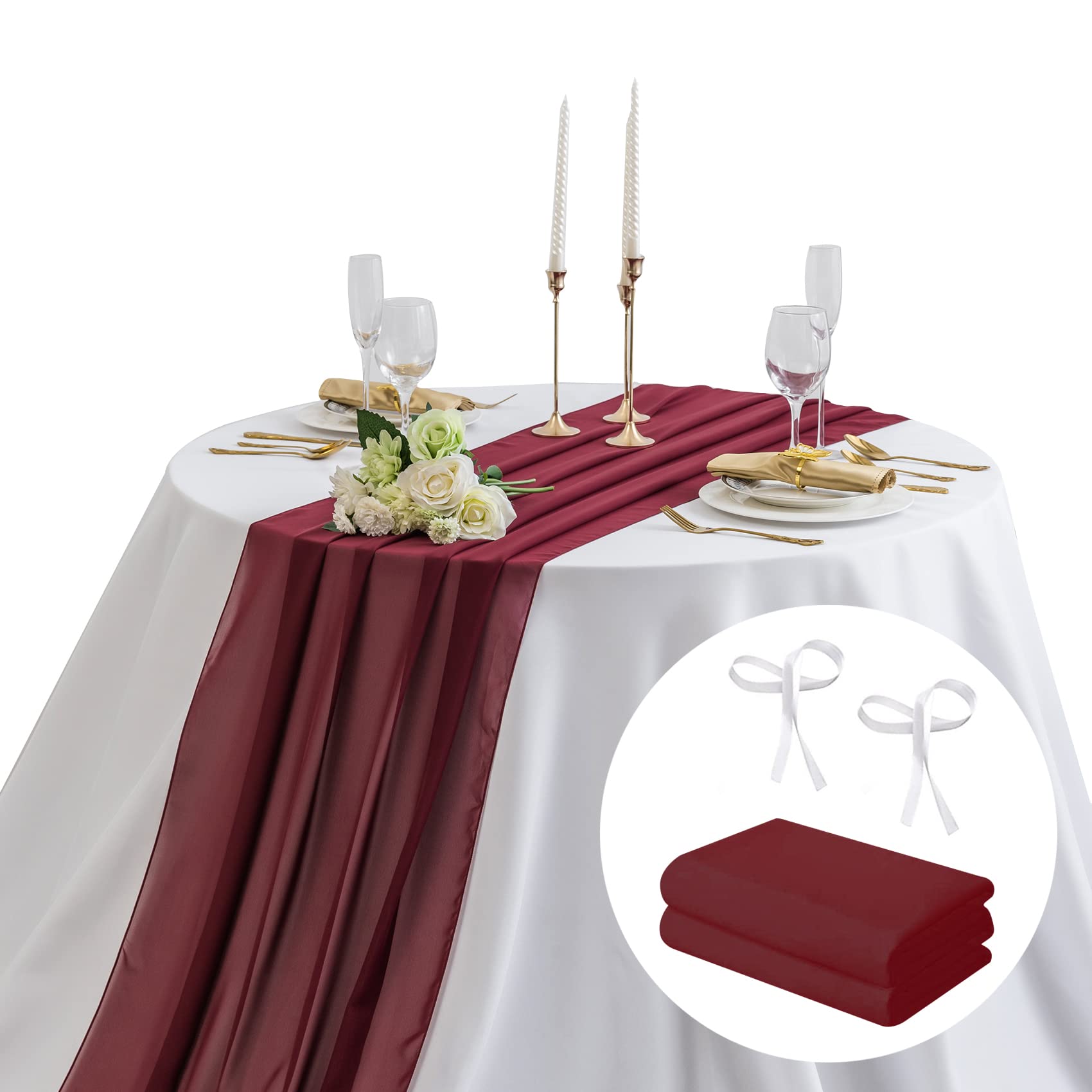 2Pack Chiffon Table Runner, Ailiti Wedding Table Runner, 29X120 Inches Gauze Table Runner, Rustic Sheer Table Decor For Romantic