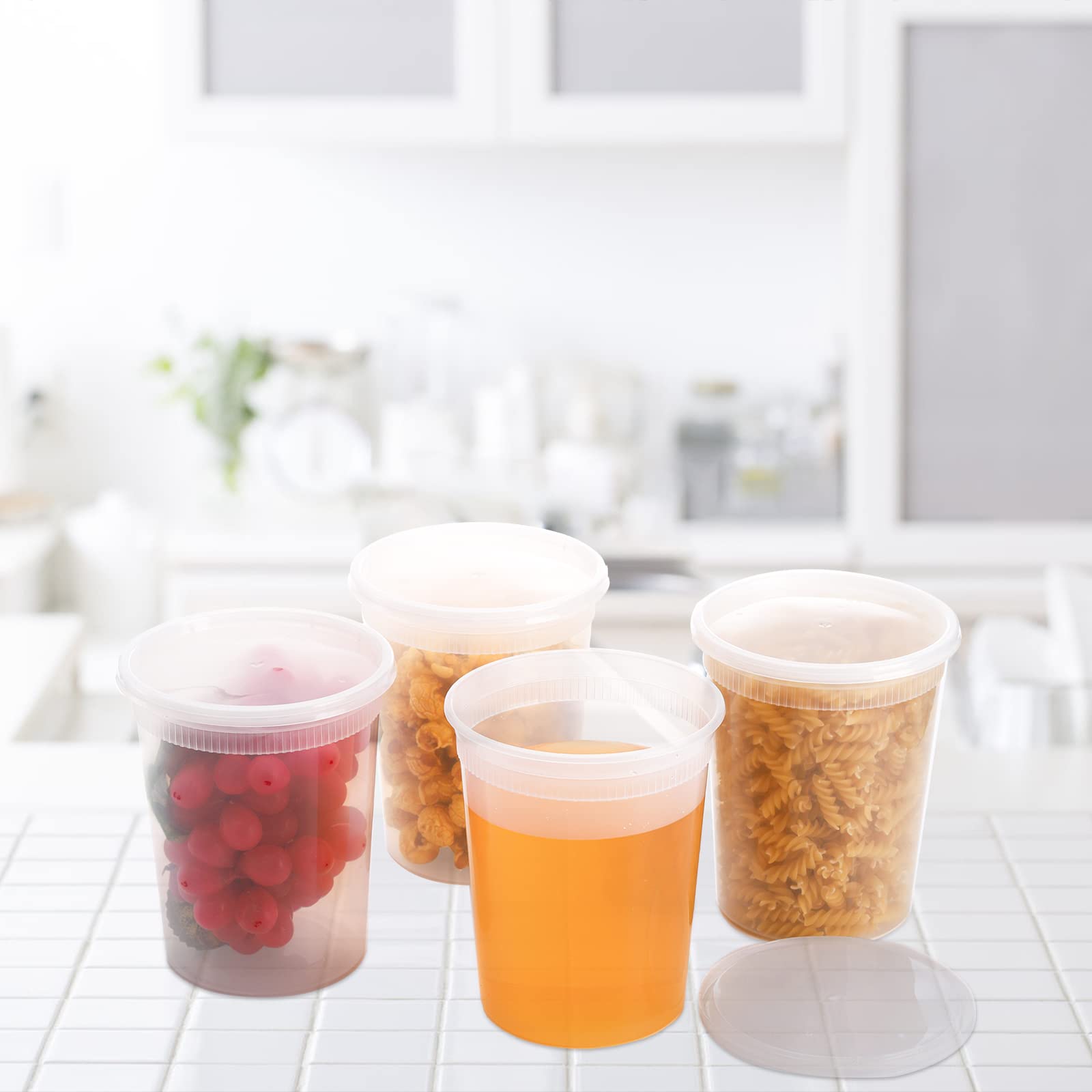Lawei Set Of 50 Plastic Deli Food Containers With Lids - 32 Oz Food Storage Containers Freezer Deli Cups For Soup, Party Supplie