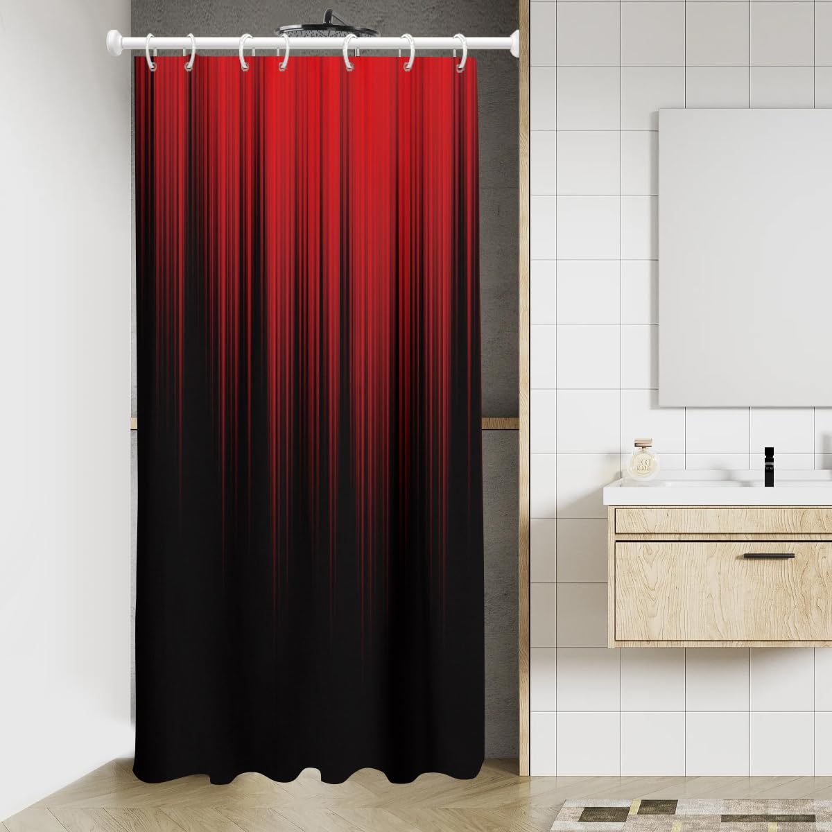 Aatter Red And Black Shower Curtain Ombre Mens Gothic Abstract Boho Adults Bright Stall Small Single Walk In Half Size Dorm Stan