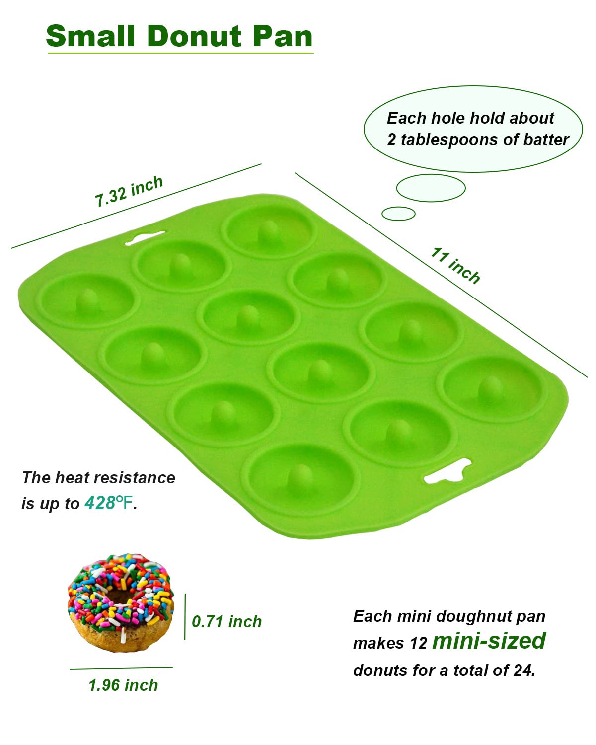 Sinoskye Mini Donut Pan For Baking, 2 Pack Donut Mold Silicone Doughnut Pan For Making Donut, Bagels, Cake, Bpa Free, Green